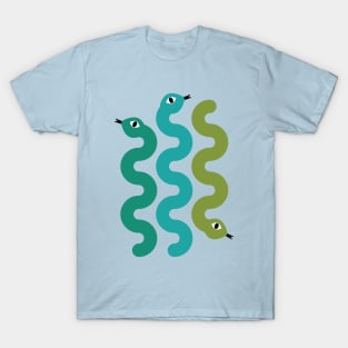 Squiggly Snakes on Mint – Retro 70s Wavy Snake Pattern T-Shirt